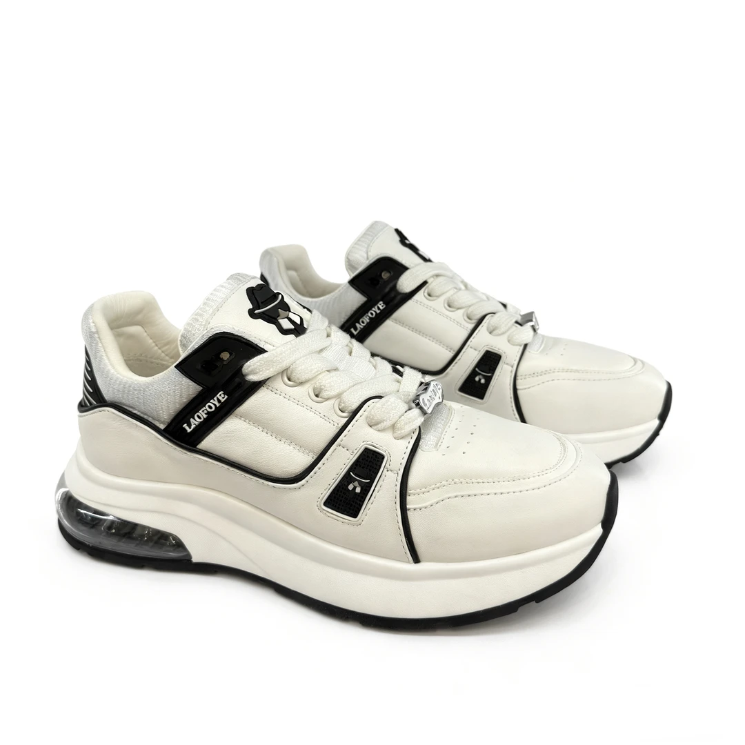 小LAOFOYE老佛爷白黑色新款舒适户外休闲透气运动气垫底男鞋