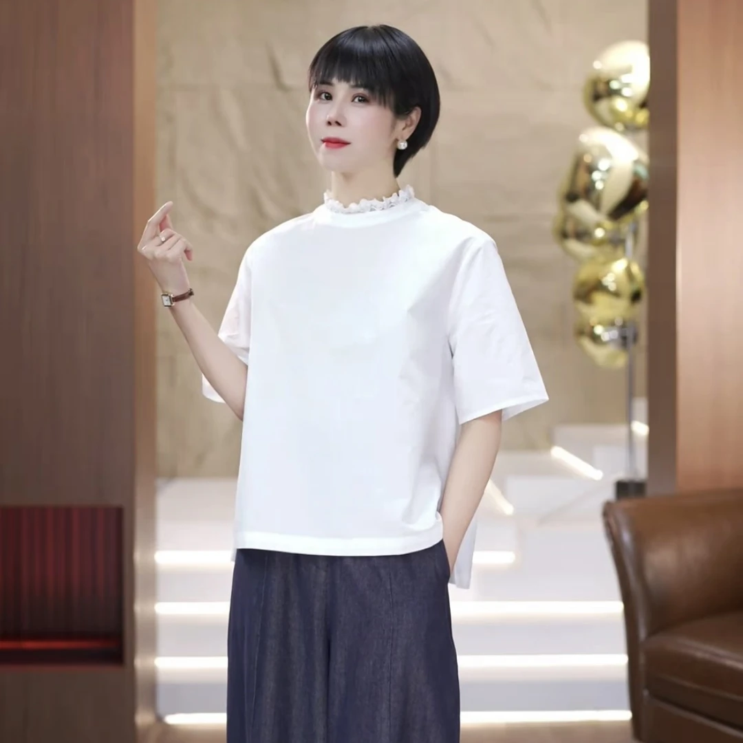 【渲渲推荐】SJIE-1032夏季韩版花边领口汉麻衬衣