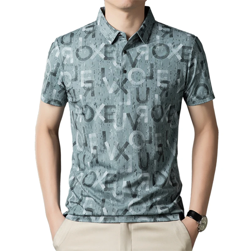 新款夏季冰丝短袖翻领polo衫商务休闲体恤运动修身衬衫透气迷彩