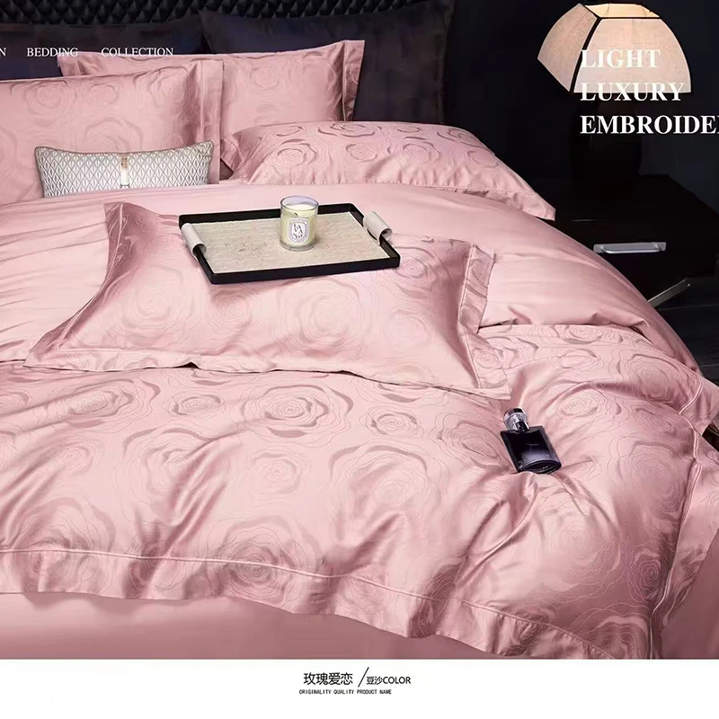 100%棉--100S加厚耐造贡缎埋绳宽边提花长绒棉轻奢四件套