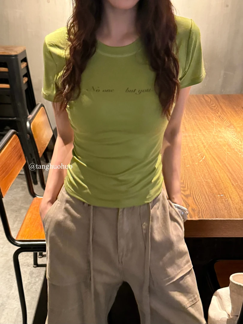 唐火火【简约字母】夏季新款字母印花短袖T恤时尚显瘦上衣