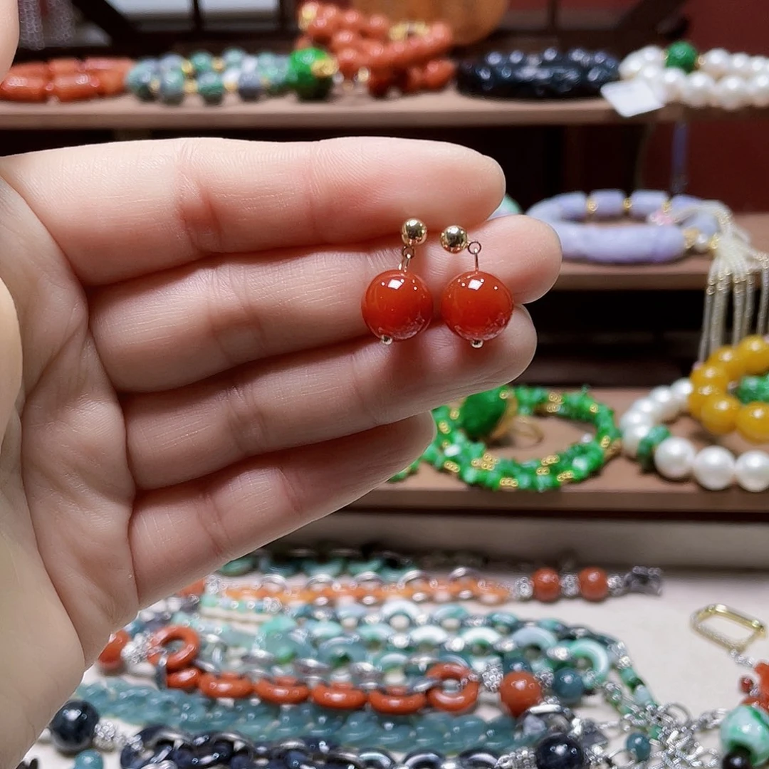 玛瑙/玉髓合金耳钉饰品