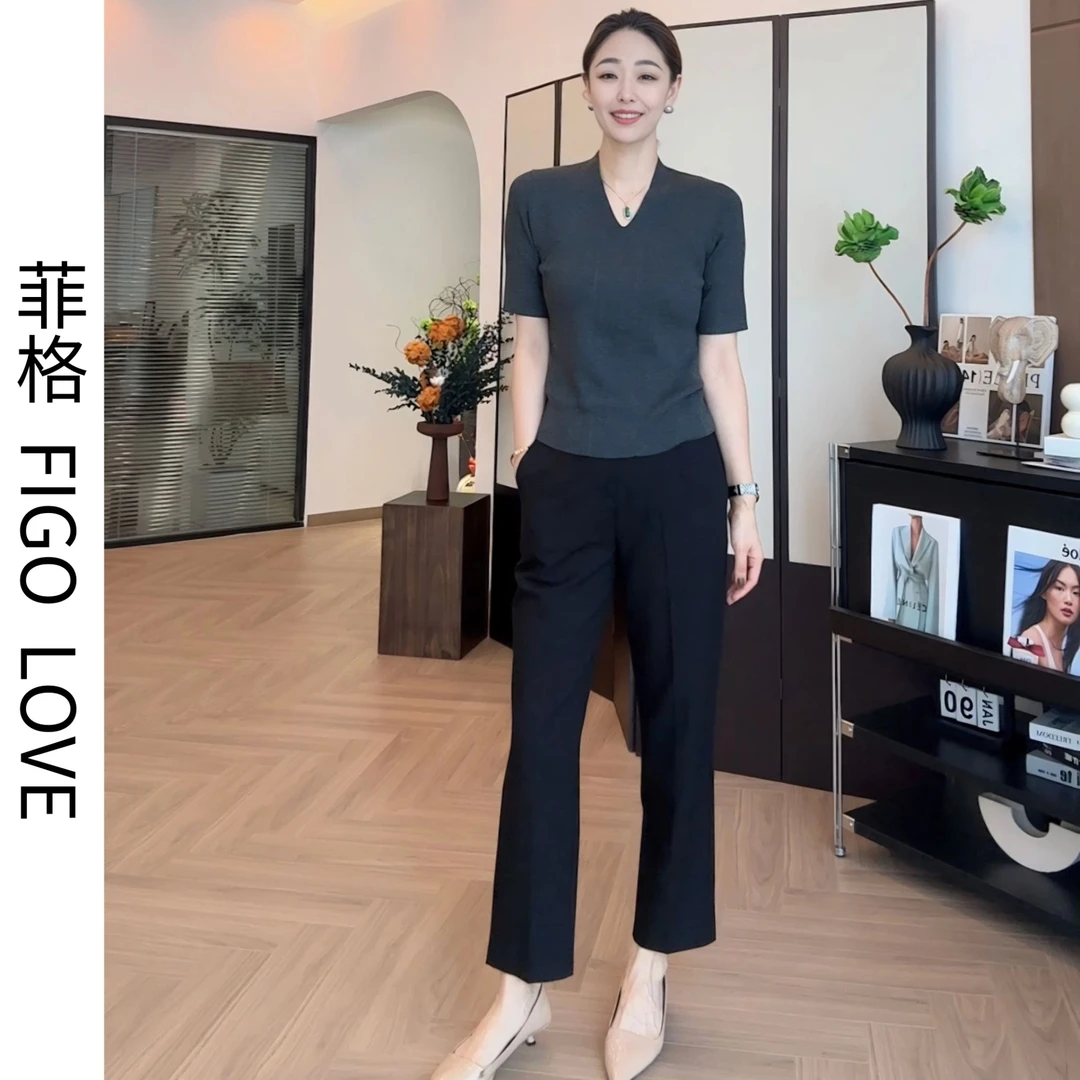 菲格【气场全开-通勤】简约早秋新品天丝西装裤女高腰垂感烟管裤