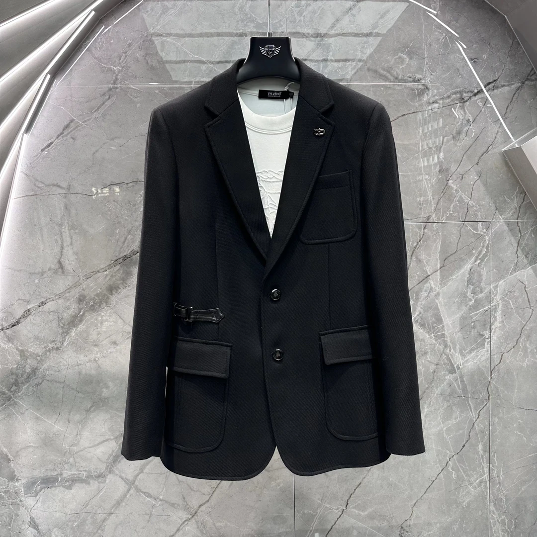 新款男士高端羊毛混纺侧腰卡扣西服外套28058