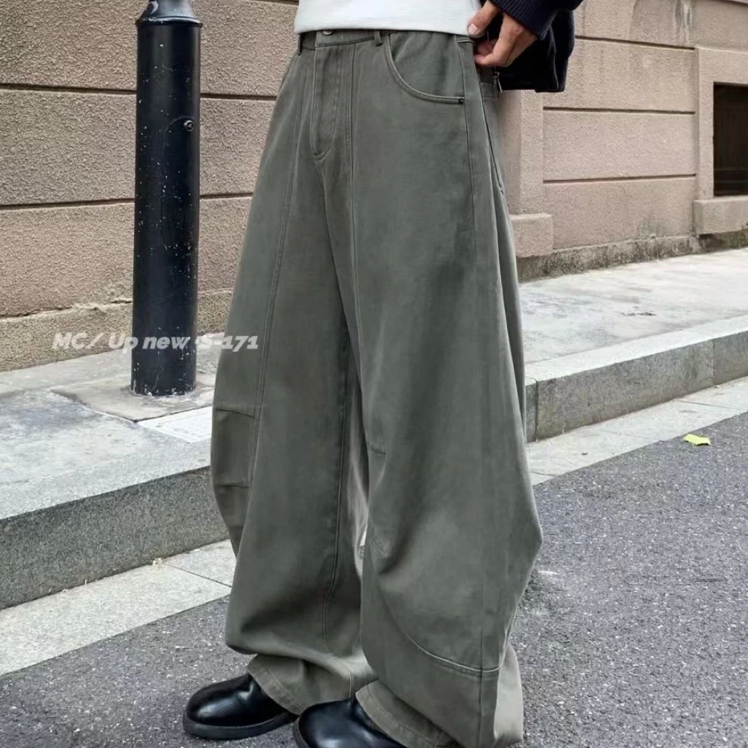 冬季加绒美式复古弯刀休闲裤宽松直筒阔腿长裤潮流百搭做旧工装裤