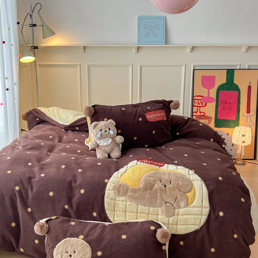 2025新款贴布绣牛奶绒套件牛奶绒工艺款四件套宿舍三件套保暖加厚