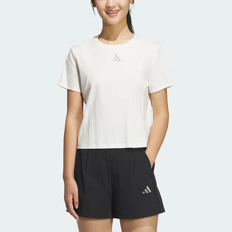 Adidas阿迪达斯T恤女2025春夏新款运动休闲针织圆领短袖JM8819