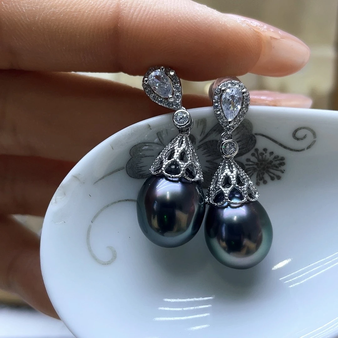 海水珍珠耳饰银S925镶嵌