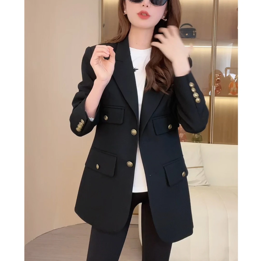 杨树林轻奢高端黑色西装外套女2025春秋单排扣休闲气质显瘦西服