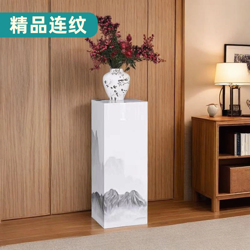 简约轻奢客厅玄关落地式连纹岩板花架装饰摆件增高底座立柱展示台