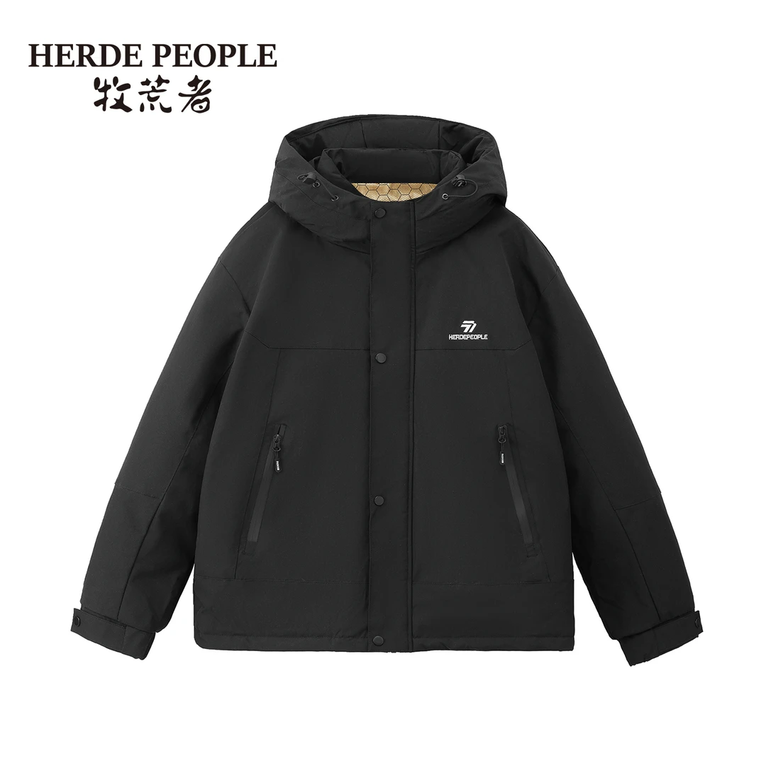 牧荒者冬季情侣款黑金90绒保暖外套