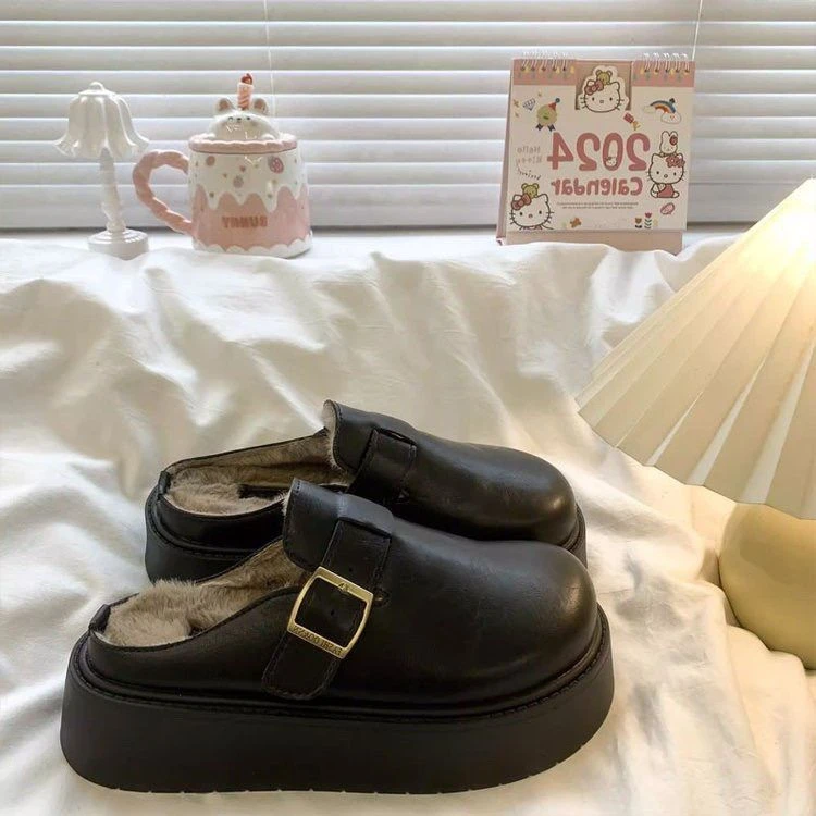 棉拖包头包头拖英伦风日系平跟修面时尚浅口胶粘鞋百搭保暖居家鞋