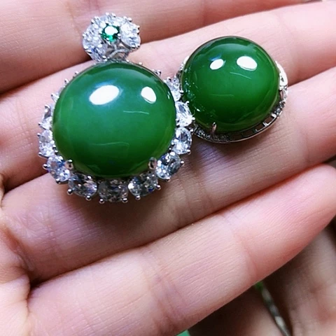 和田玉银S925镶嵌挂件