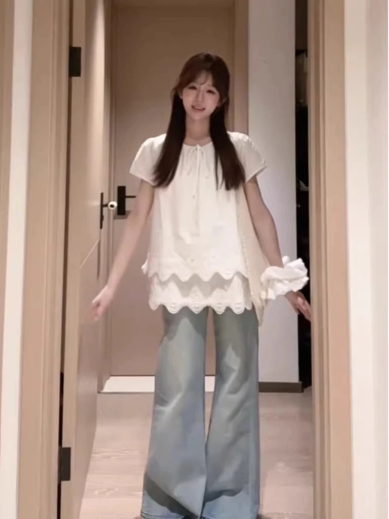 大码法式短袖衬衫女装2025新款夏季别致白色衬衣胖MM遮肉显瘦上衣