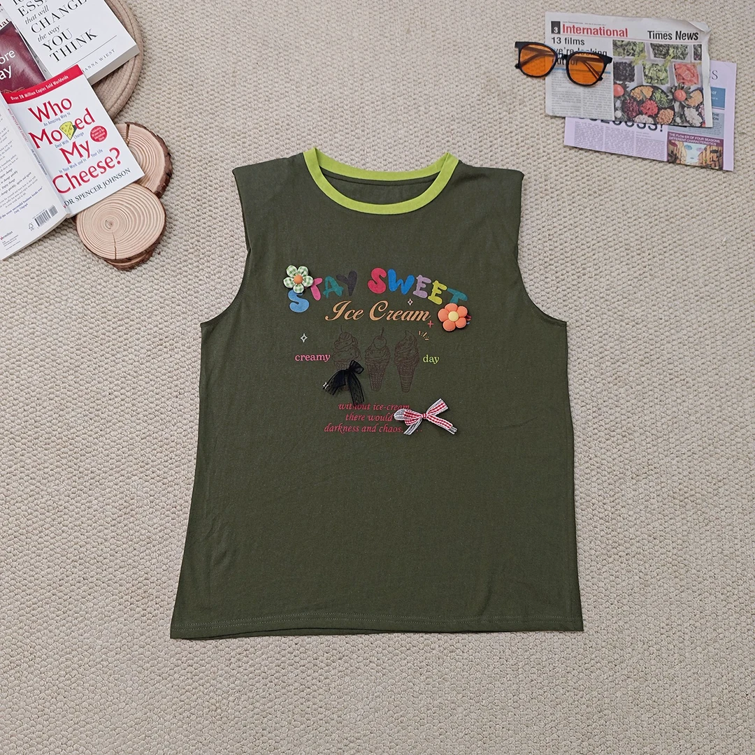 2025夏季新款韩版百搭卡通字母印花吊带背心2753