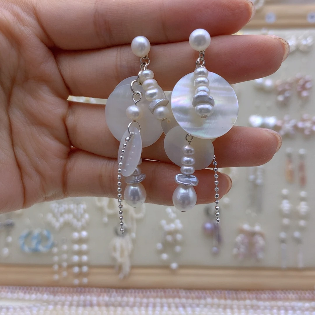 银S925镶嵌淡水珍珠耳饰