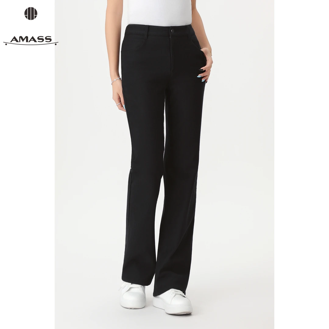 AMASS/阿玛施新款复古时尚直筒百搭轻职风休闲纯色牛仔裤女510011