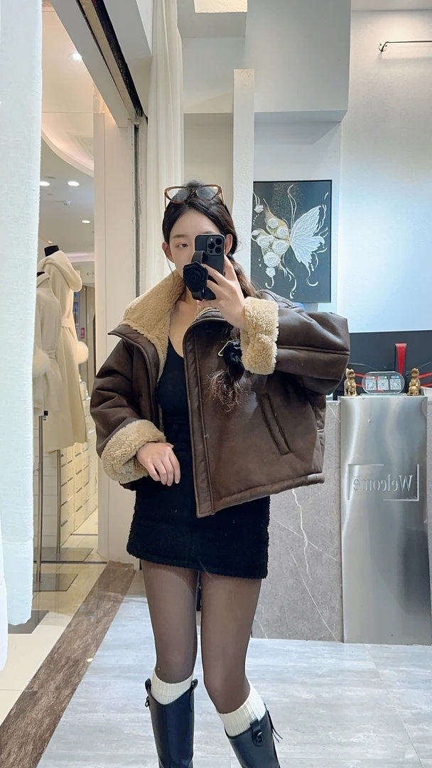 [AA+]韩版休闲女立领冬季拉链机车服毛领短款短外套加厚