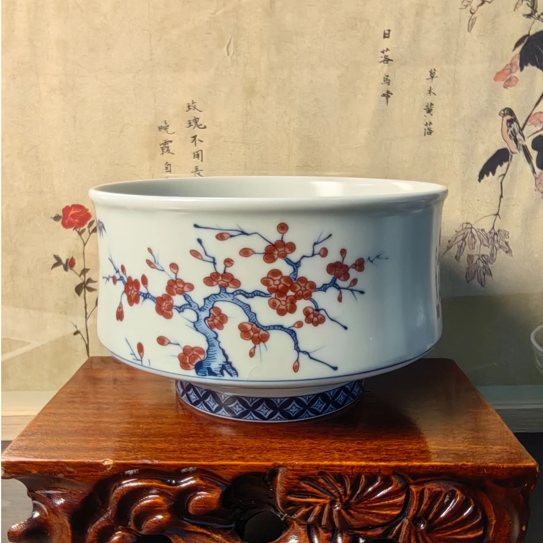 景德镇青花釉里红茶道家用茶室大容量特大茶缸水盂茶渣缸水洗茶洗