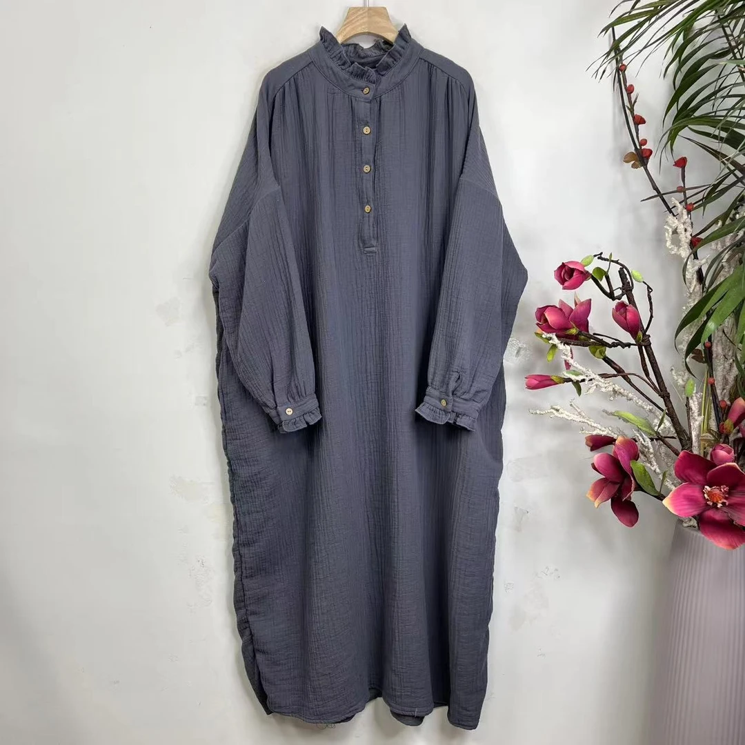 花璟原创设计款木耳领长款开襟袍裙（衣长120胸围140）