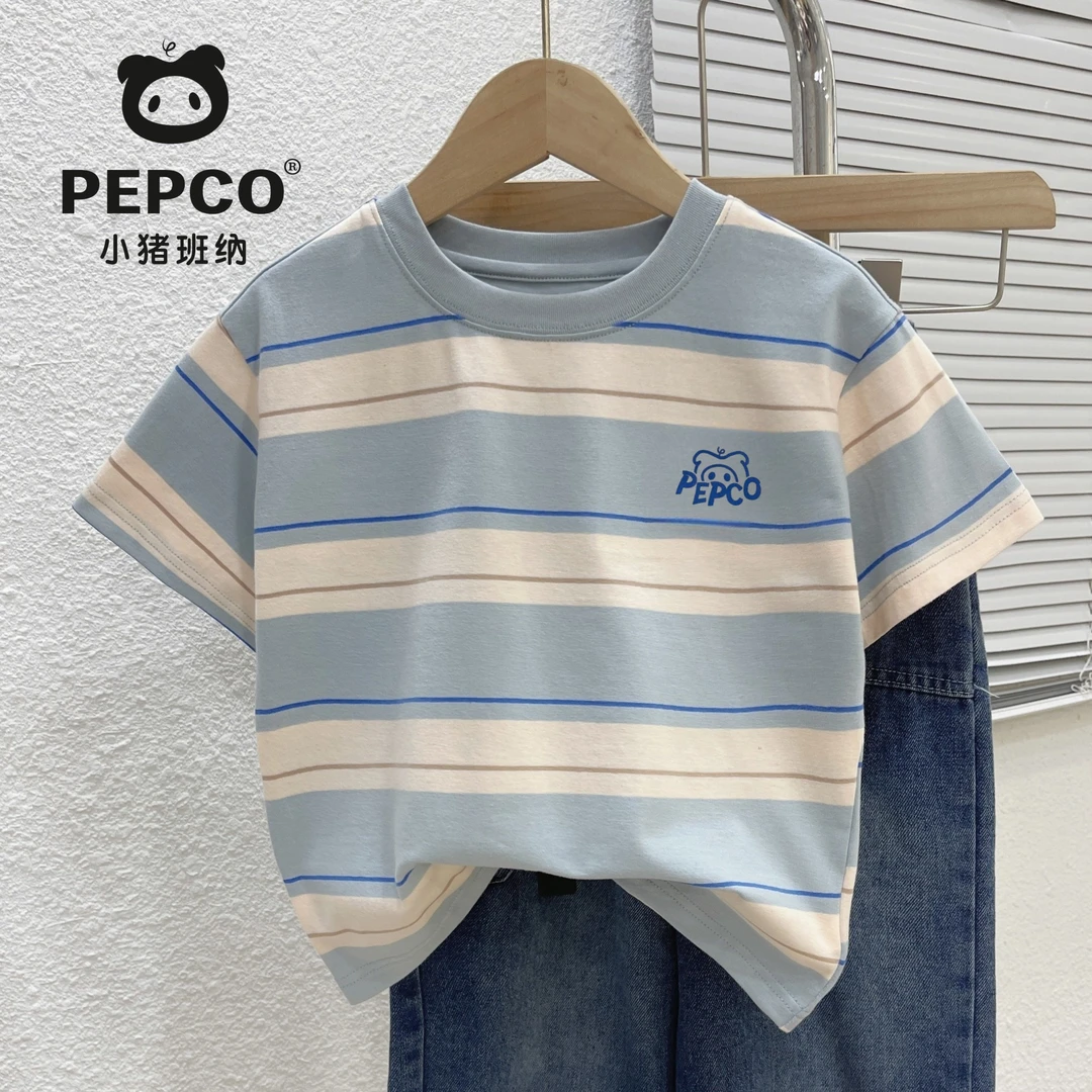 PEPCO/小猪班纳童装男童t恤夏季短袖2025儿童百搭条纹圆领撞色潮
