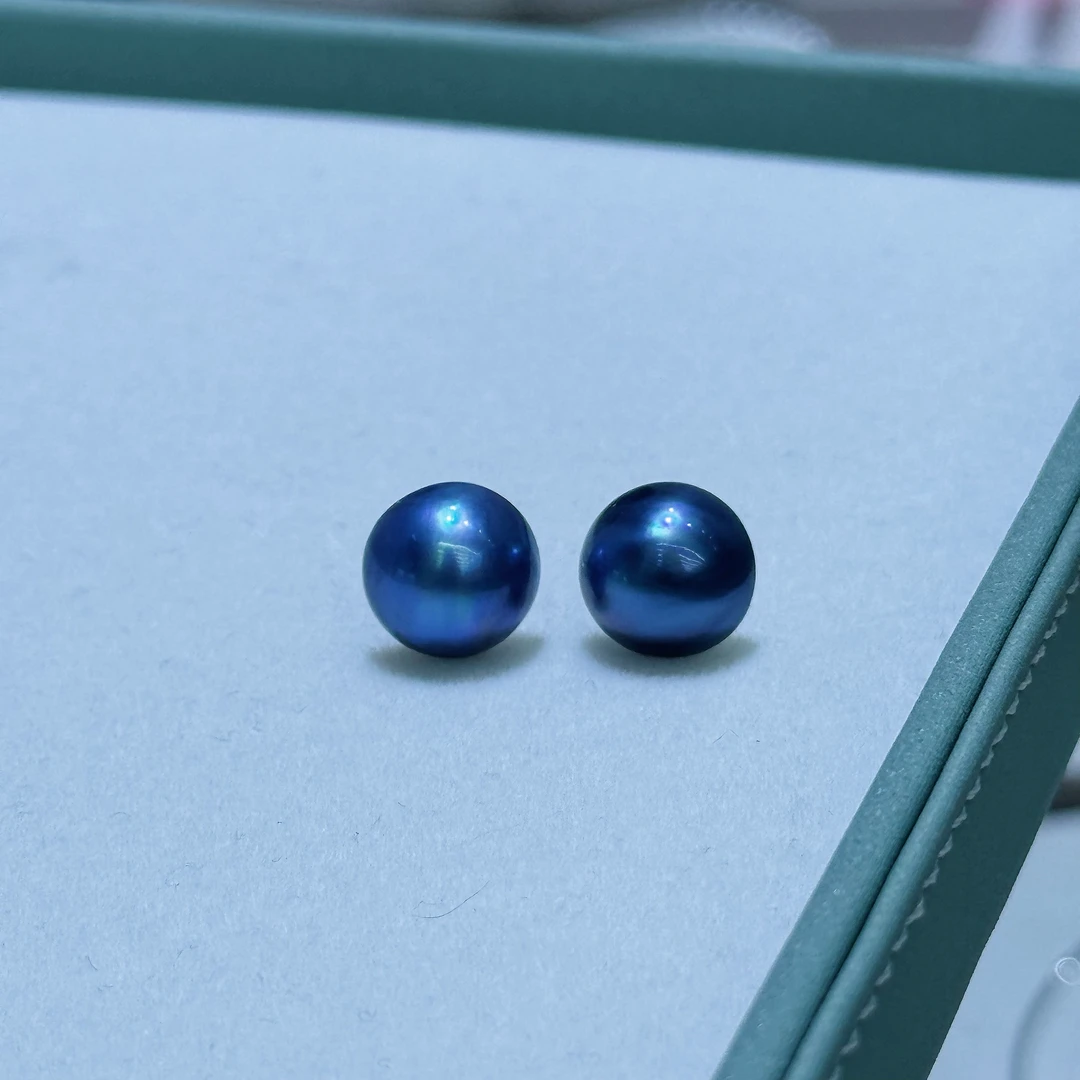 【绎世珠宝】星空蓝 S925银海水马贝珍珠极光耳钉12-13mm