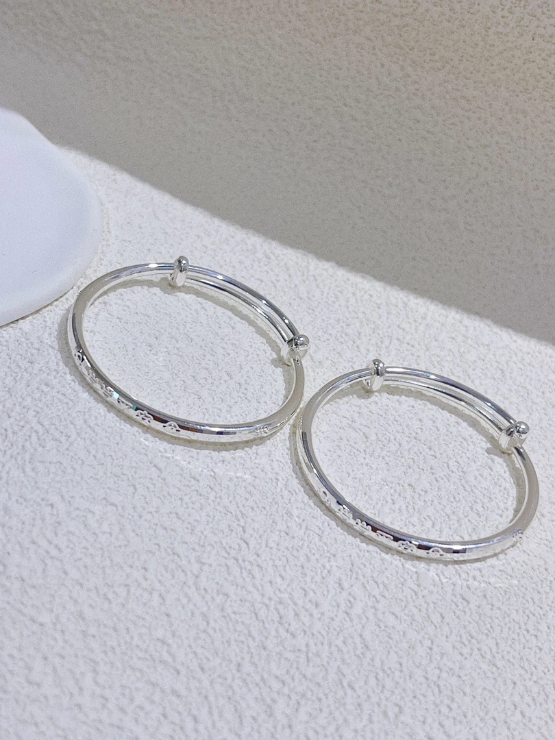 足银手镯 尚晶品珠宝足银时尚宝宝镯方格纹岁岁平安童镯周岁礼Ag