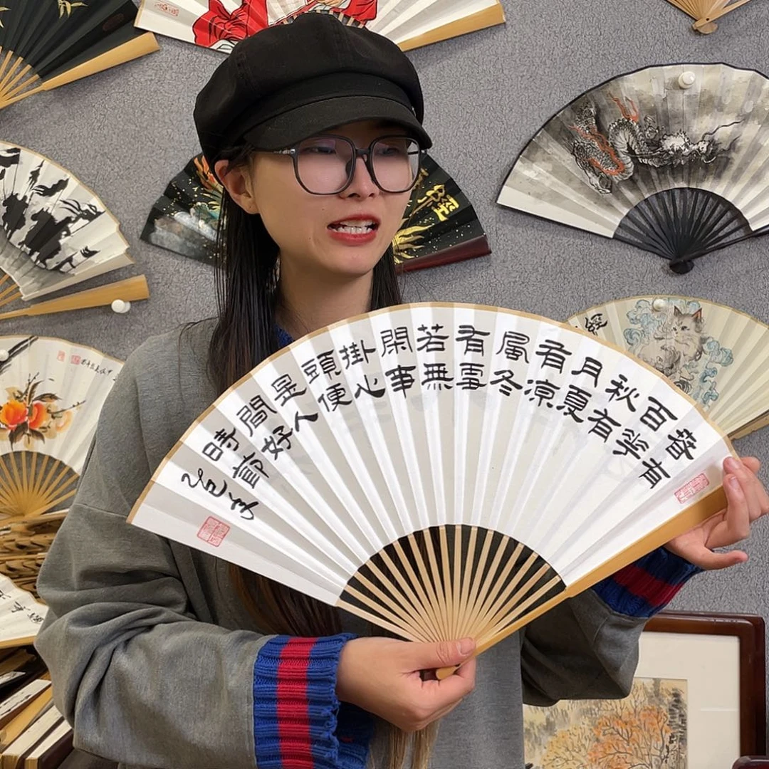 国画95寸玉竹-纯手绘-文玩扇骨（默认粘好）