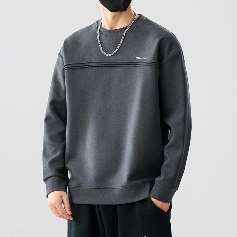 纯色圆领卫衣男士2025春秋季长袖套头打底衫潮流宽松舒适休闲上衣