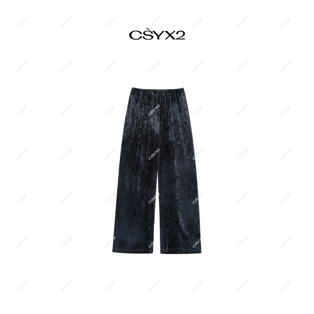 CsyX2-2025S/S早春新款进口肌理纹缎面蓝丝绒超模直筒裤K20770