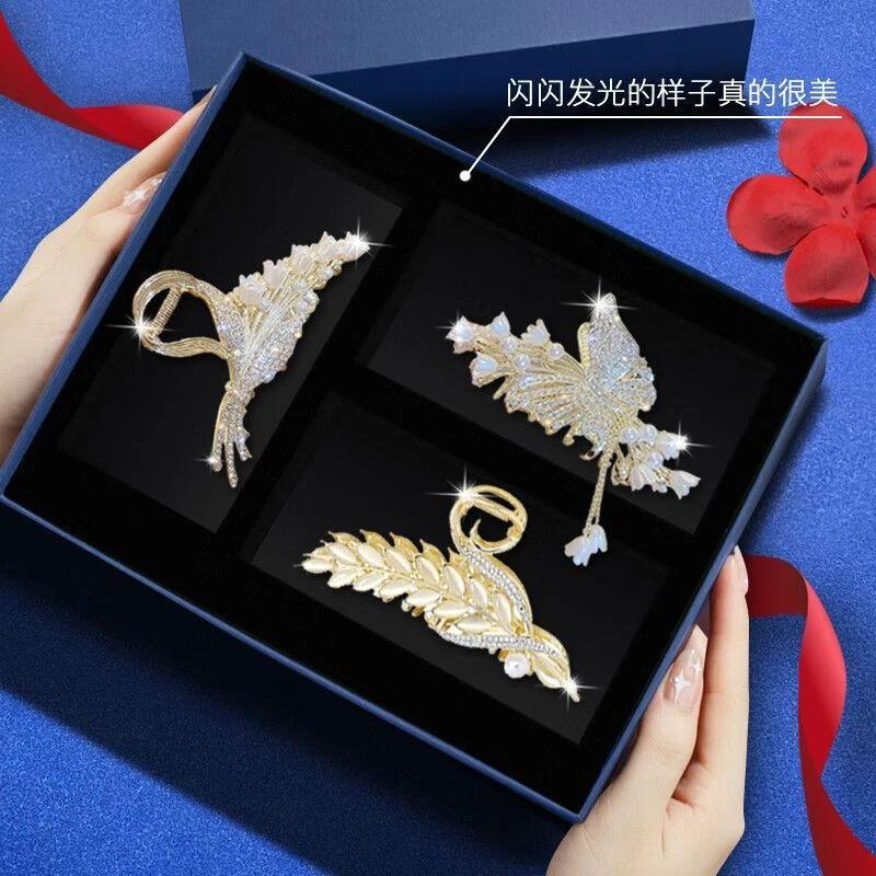 圣诞节生日礼物气质轻奢发夹头饰发饰麦穗发卡礼盒抓夹送老婆女友
