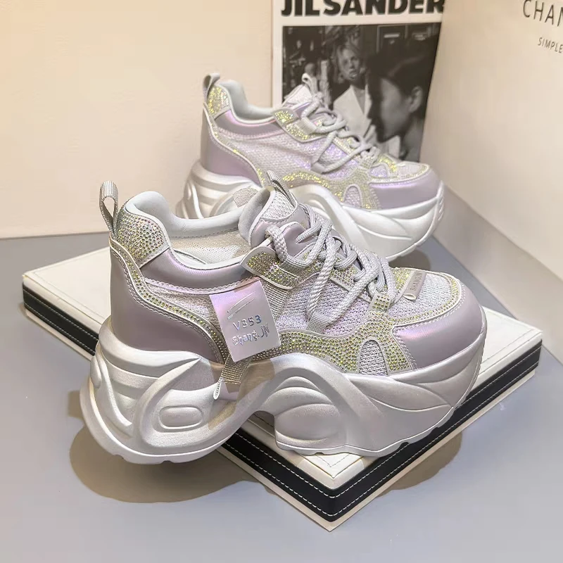 网面透气内增高老爹鞋女款2025夏季新款时尚百搭小个子高跟休闲鞋