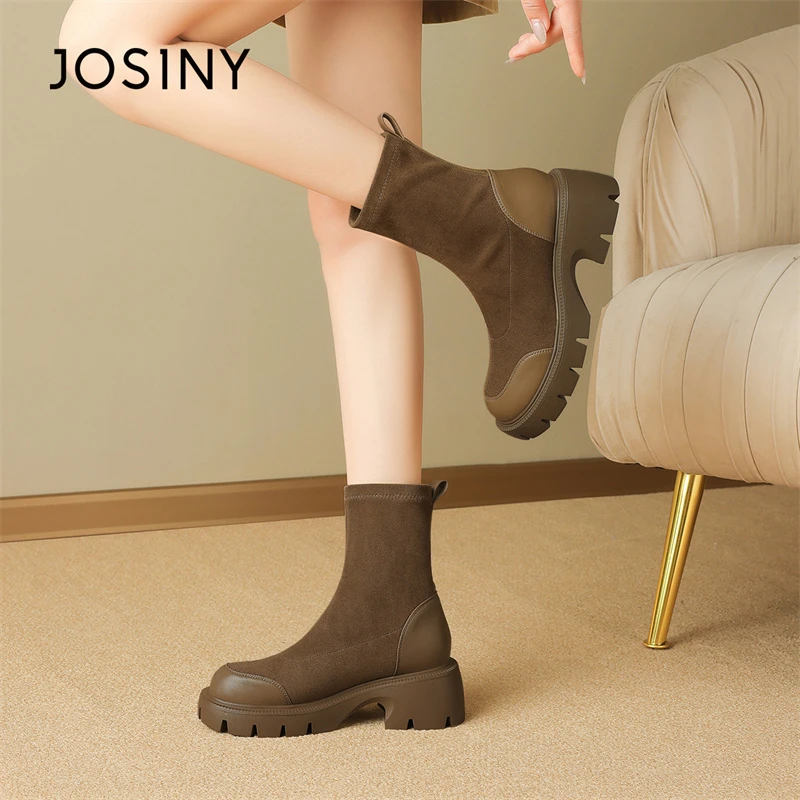 卓诗尼短靴女款2025新款秋冬季小踝靴厚底马丁靴瘦瘦烟筒靴时装靴