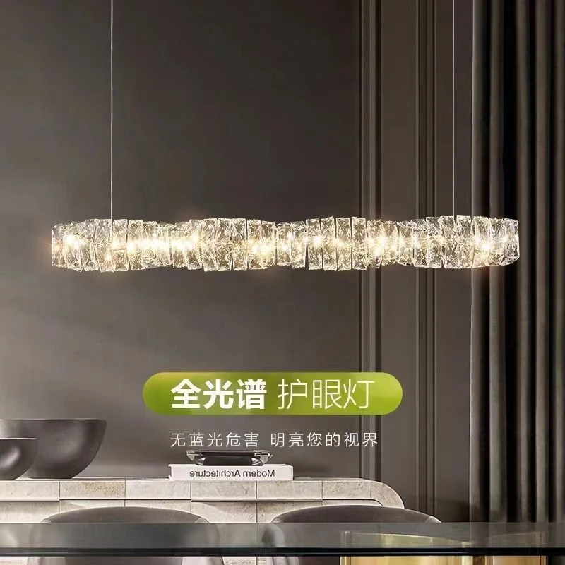简约意式后现代轻奢水晶灯餐厅吊灯饭厅餐桌一字长条吧台灯具灯饰