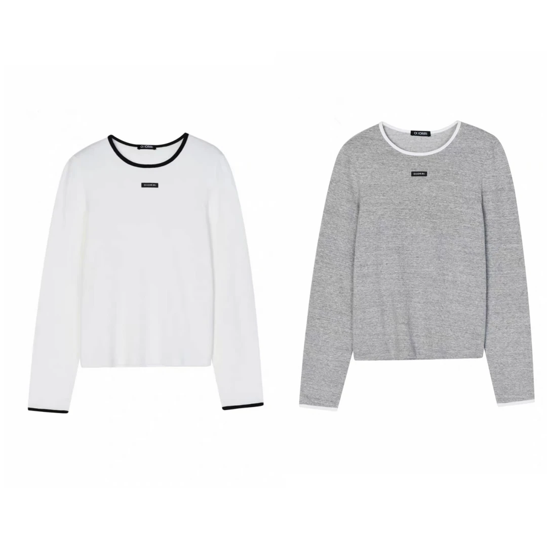 OIIORIRI   25秋季新品透气舒适拼接撞色长袖T恤上衣女