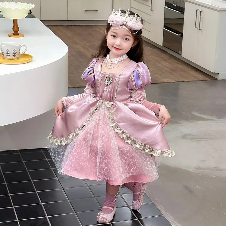 女童连衣裙春季洛丽塔美人鱼生日礼服裙小女孩春款长袖洋气公主裙