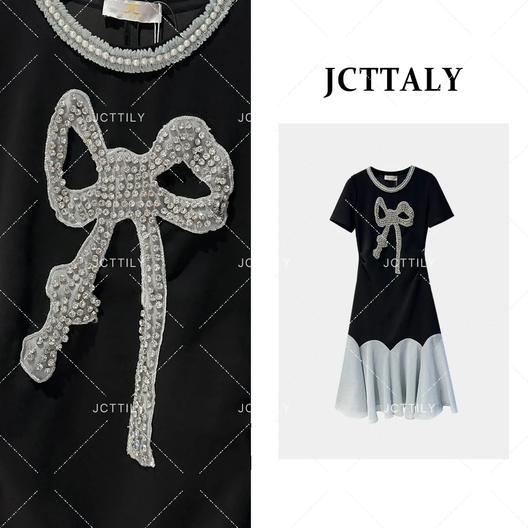 【linda】【27】满天星晨】新款女蝴蝶饰品裙子拼接连衣裙JC-A2912短袖