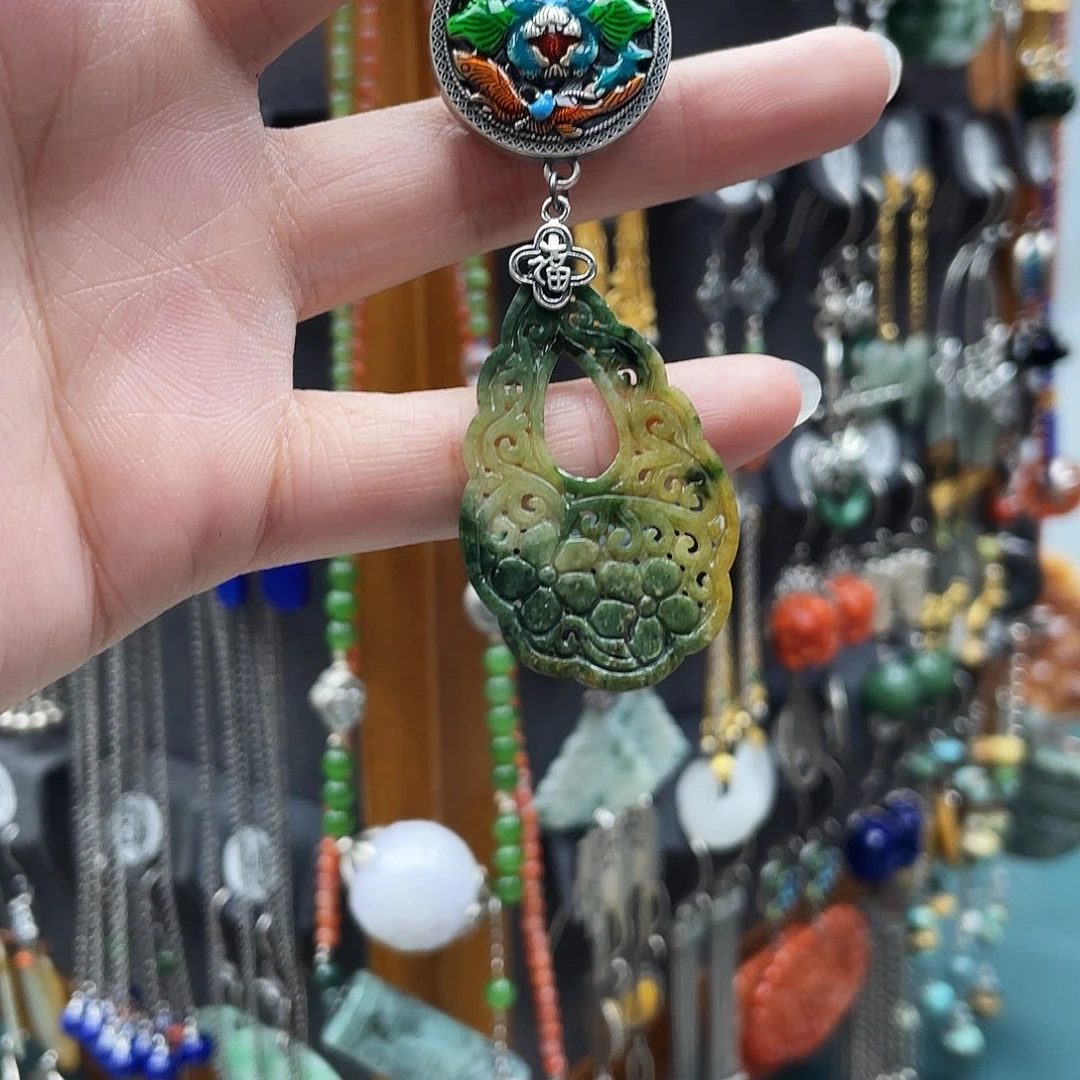 心***心翡翠银S925镶嵌耳饰饰品