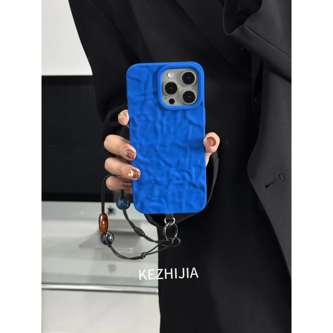 【壳之】高级克蓝因蓝立体褶皱适用苹果16/15/14/13/12/11/8p手机壳