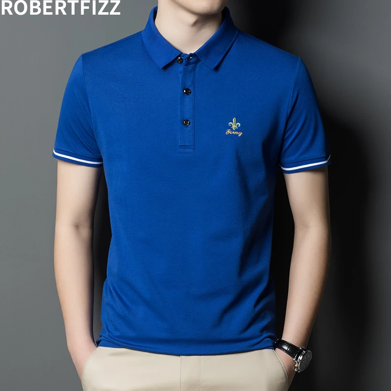 【ROBERTFIZZ总裁款POLO衫】夏短袖翻领棉T恤男士半袖纯色绣花体恤