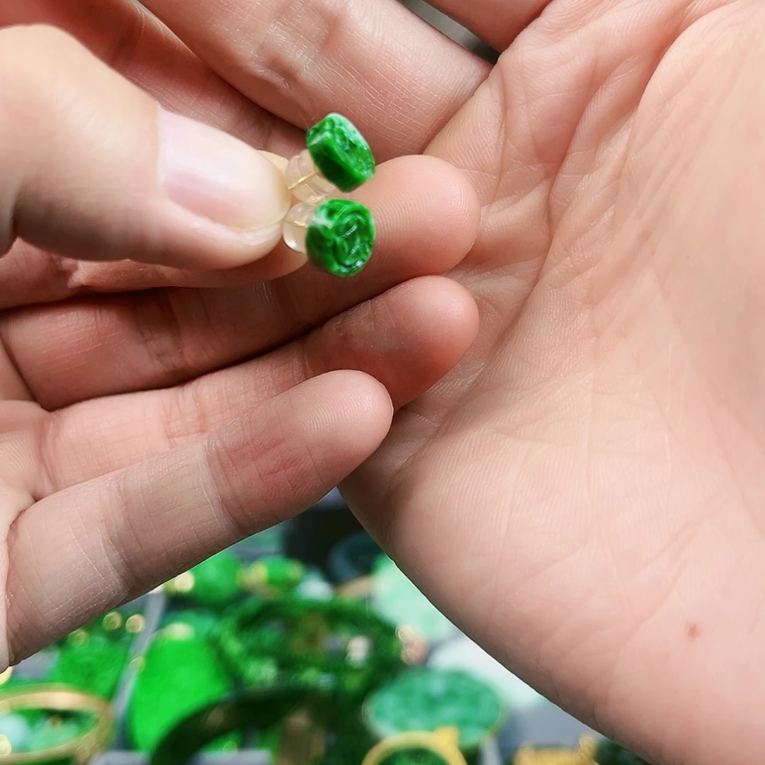 翡翠耳饰18K金镶嵌耳饰多样性发货
