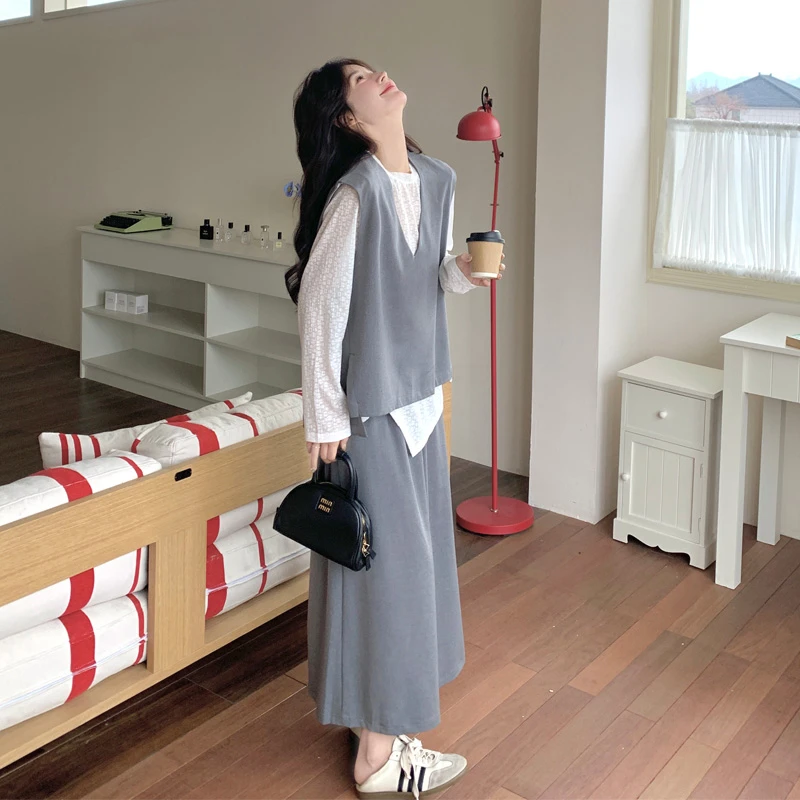 氛围感休闲风套装裙女2025早春新款韩系慵懒风穿搭马甲打底半身裙