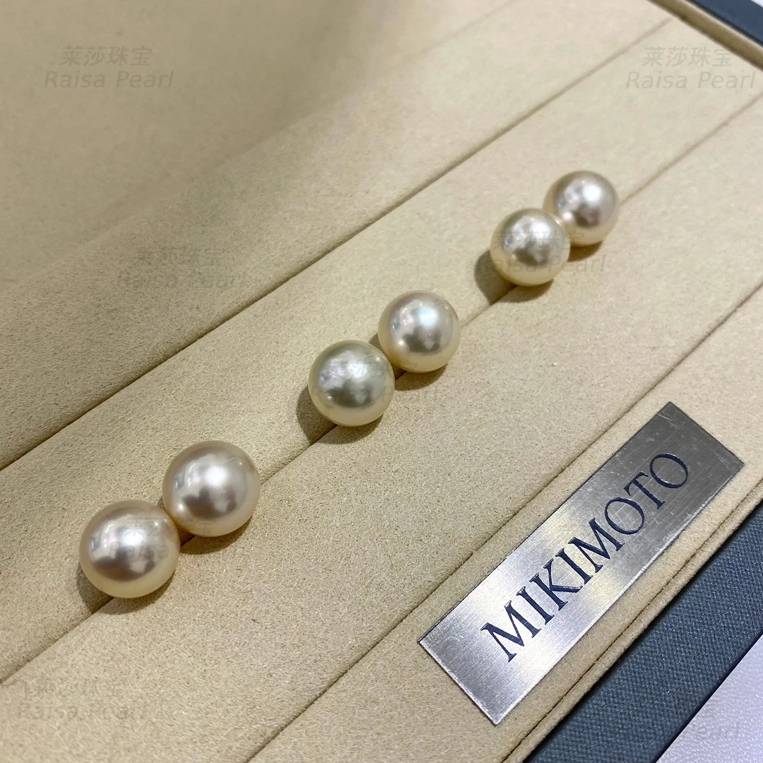 【莱莎珠宝】11-12mm海水金珠耳钉一对奶油金素钉超美多样性发其一