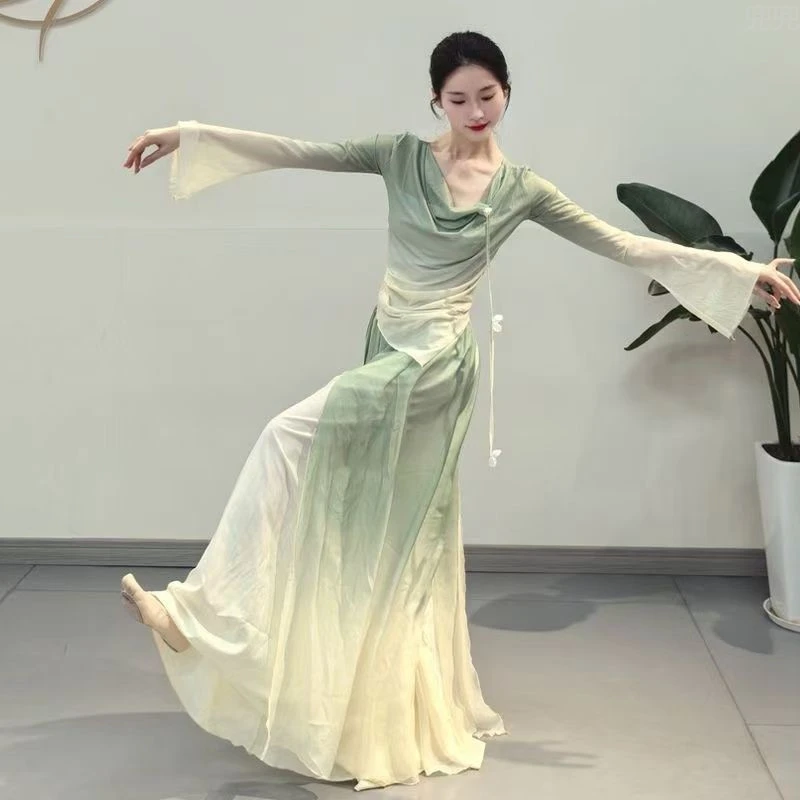 新款古典古典舞舞蹈飘逸仙气渐变身韵纱衣中国演出服练功服装套装