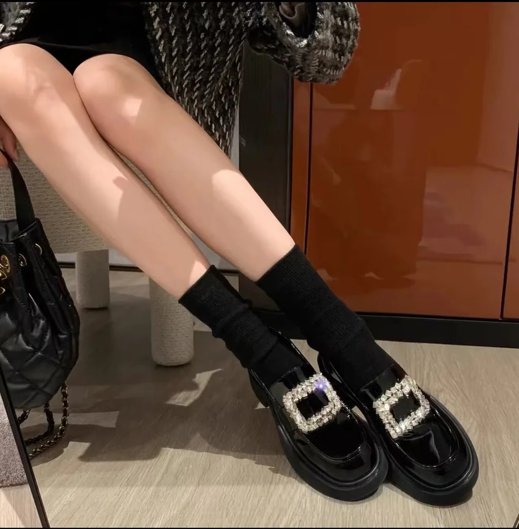 【按主播编码下单】厚底乐福鞋水钻圆头乐福鞋粗跟小皮鞋