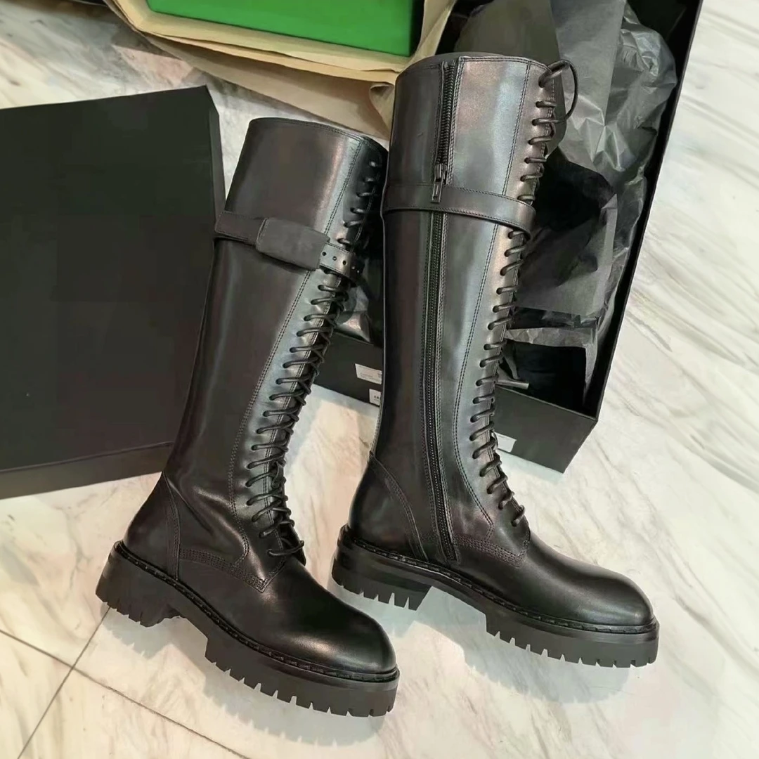 99新 Givenchy/纪梵希 蔚蓝/专拍Ann 黑色绑带长靴骑士靴 38码