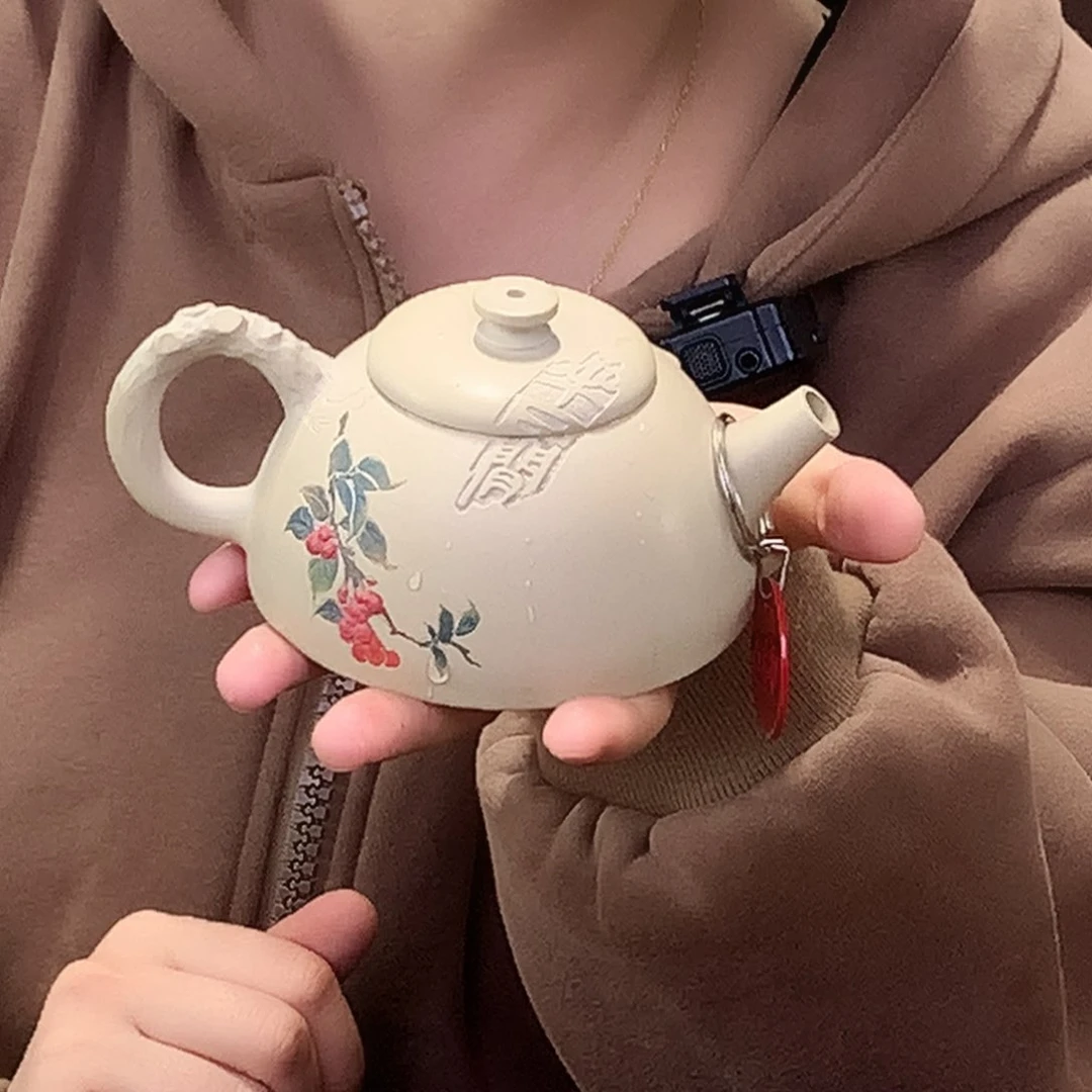 壶建水紫陶白泥彩填茶壶060