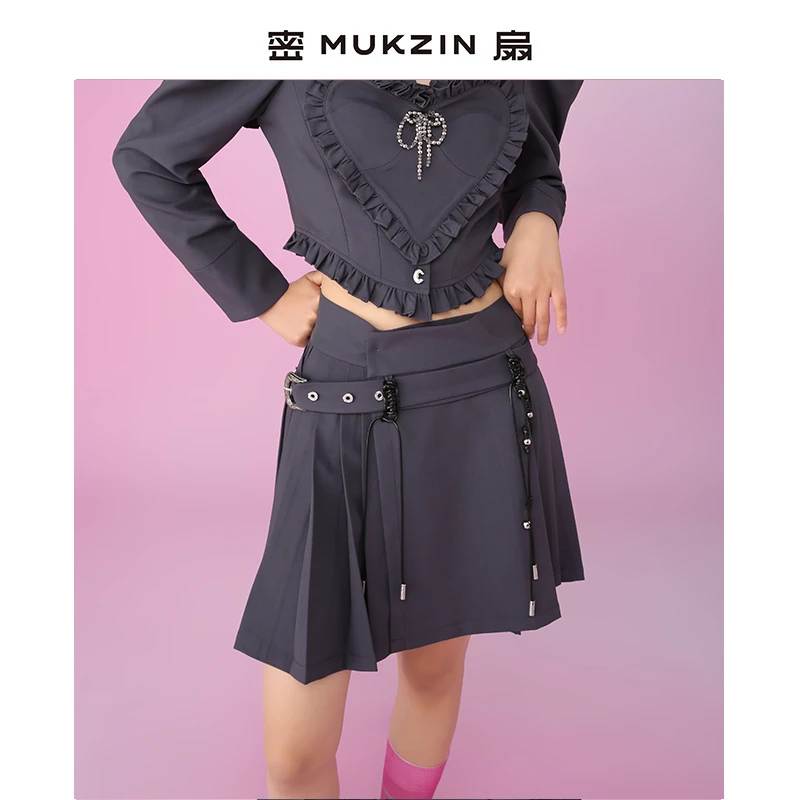 密扇不羡仙抽绳百褶裙半身裙M231C27014201