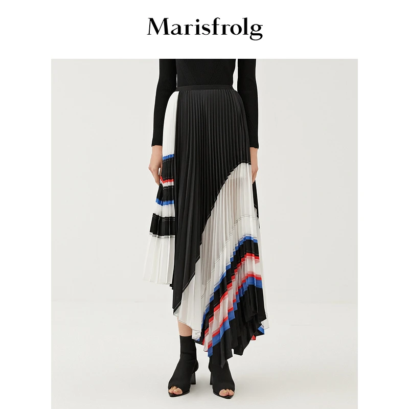 【达人专享】玛丝菲尔时尚撞色中长半身裙气质
