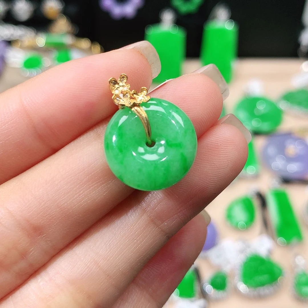 翡翠18K金镶嵌吊坠(不含链)